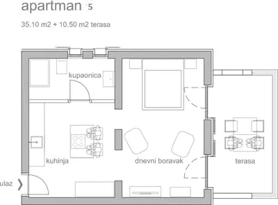 Tlocrt objekta Studio Apartment Stela
