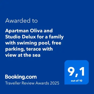 Tlocrt objekta Apartman Oliva and Studio Delux for a family with swiming pool, free parking, terace with view at the sea