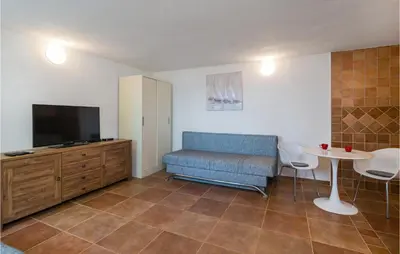 TV i/ili zabavni centar u objektu Awesome Home In Stomorska With House Sea View