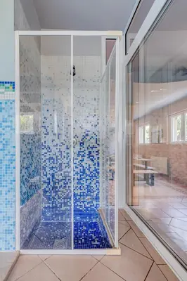 Kupaonica u objektu Blue Dolphin Apartment - Private indoor Pool, Jacuzzi, Garden