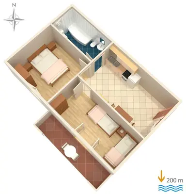 Tlocrt objekta Apartment Baska Voda 6057b