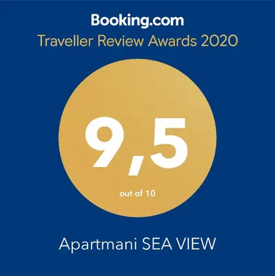 Certifikat, nagrada, logo ili neki drugi dokument izložen u objektu Apartmani SEA VIEW
