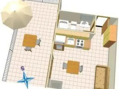 Tlocrt objekta Apartment Studio im Erdgeschoss für zwei Personen mit einer Terrasse by Interhome