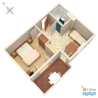 Tlocrt objekta Apartments by the sea Balica Rat, Omis - 4868