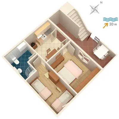 Tlocrt objekta Apartments by the sea Postira, Brac - 2898
