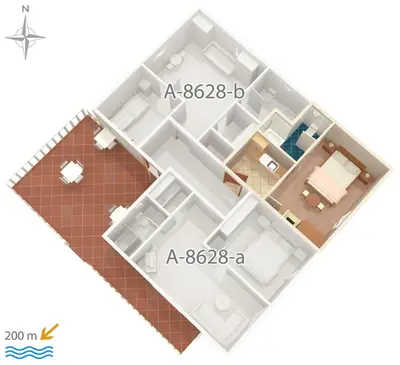 Tlocrt objekta Apartments with a parking space Povlja, Brac - 8628