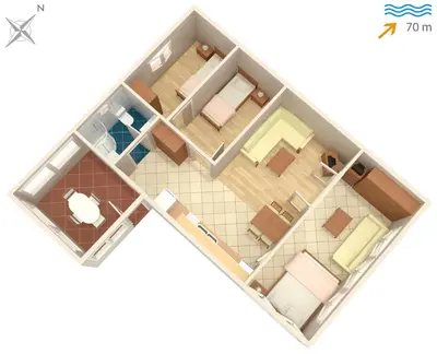 Tlocrt objekta Apartments by the sea Supetar, Brac - 7549