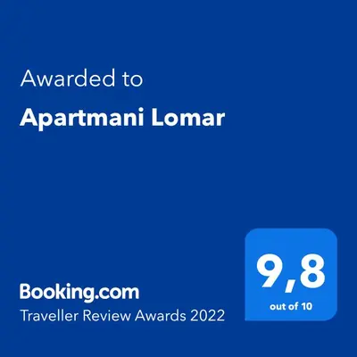 Certifikat, nagrada, logo ili neki drugi dokument izložen u objektu Apartmani Lomar