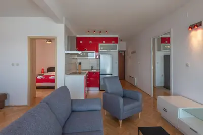 Kuhinja ili čajna kuhinja u objektu APARTMENTS BRUNO 1&2 - two-room penthouse apartments - wonderful panoramic view of the sea - the best location, first row to the beach - 10 minutes from Supetar ferry port - free secured parking - facilities nearby