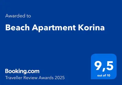 Certifikat, nagrada, logo ili neki drugi dokument izložen u objektu Beach Apartment Korina