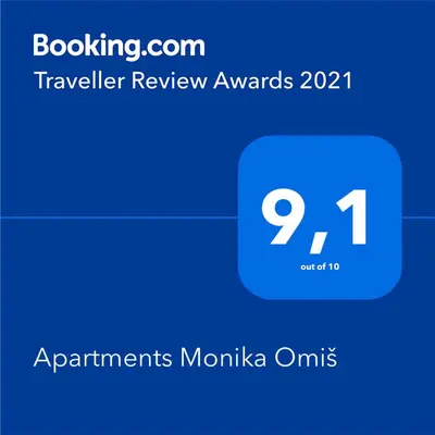 Certifikat, nagrada, logo ili neki drugi dokument izložen u objektu Apartments Monika Omiš