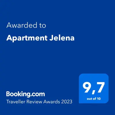 Certifikat, nagrada, logo ili neki drugi dokument izložen u objektu Apartment Jelena