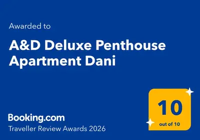 Certifikat, nagrada, logo ili neki drugi dokument izložen u objektu A&D Deluxe Penthouse Apartment Dani