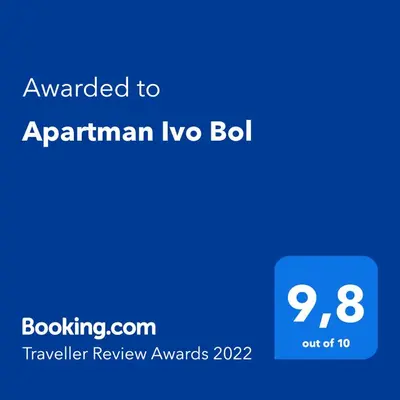 Certifikat, nagrada, logo ili neki drugi dokument izložen u objektu Apartman Ivo, Bol