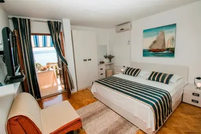 Krevet ili kreveti u jedinici u objektu Studio apartment in Pisak with sea view, balcony, air conditioning, WiFi 3340-1