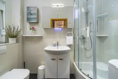 Kupaonica u objektu Villa Zara with 32 sqm heated Pool, Jacuzzi, Billiard, Tennis table, 8pax